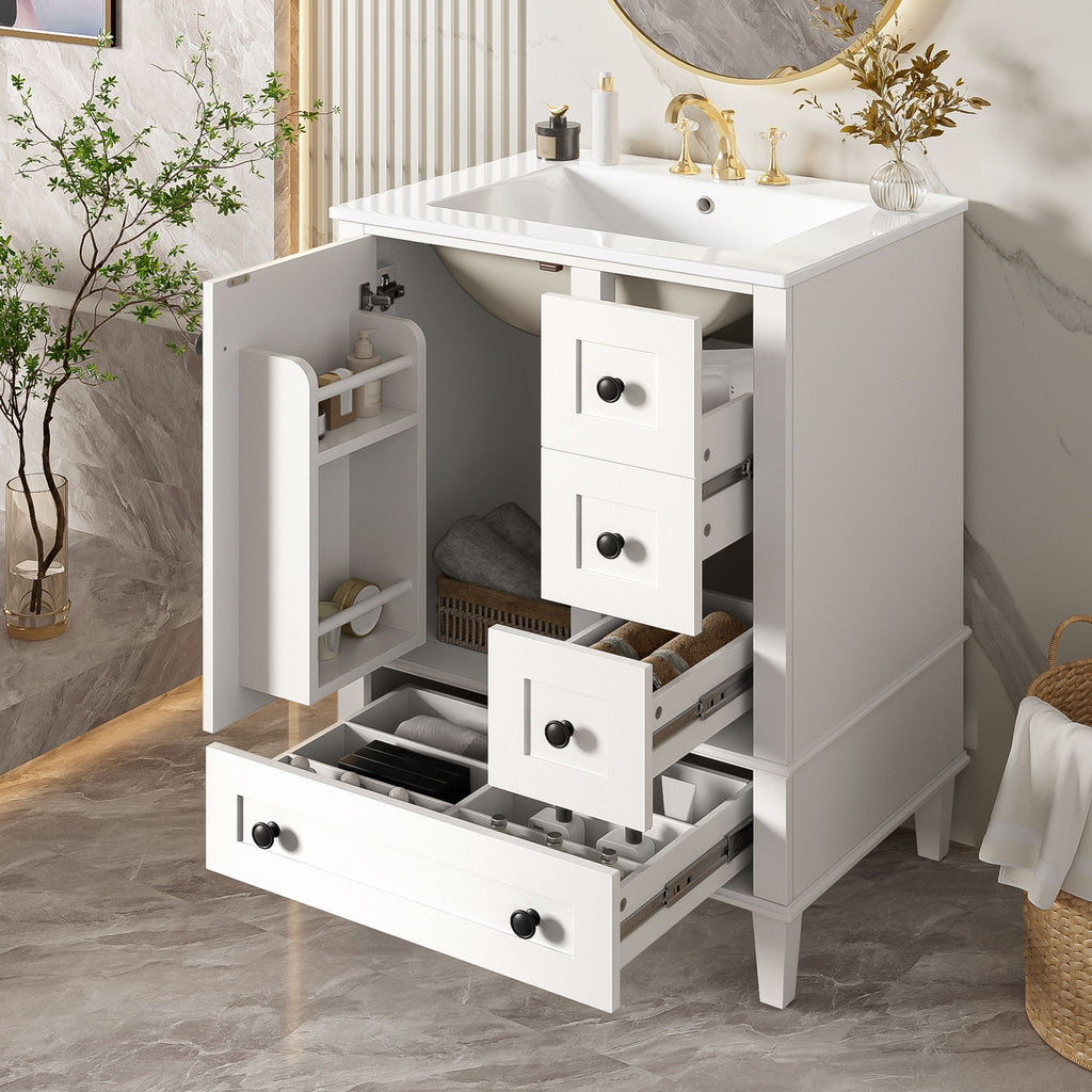Bathroom Vanity with Integrated Basin and Soft Close Drawers - Multiple Colors