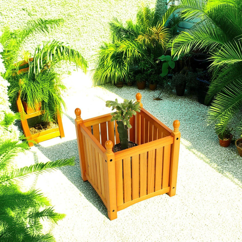 Teak Square Outdoor Flower and Herb Pot with Durable Wood Construction