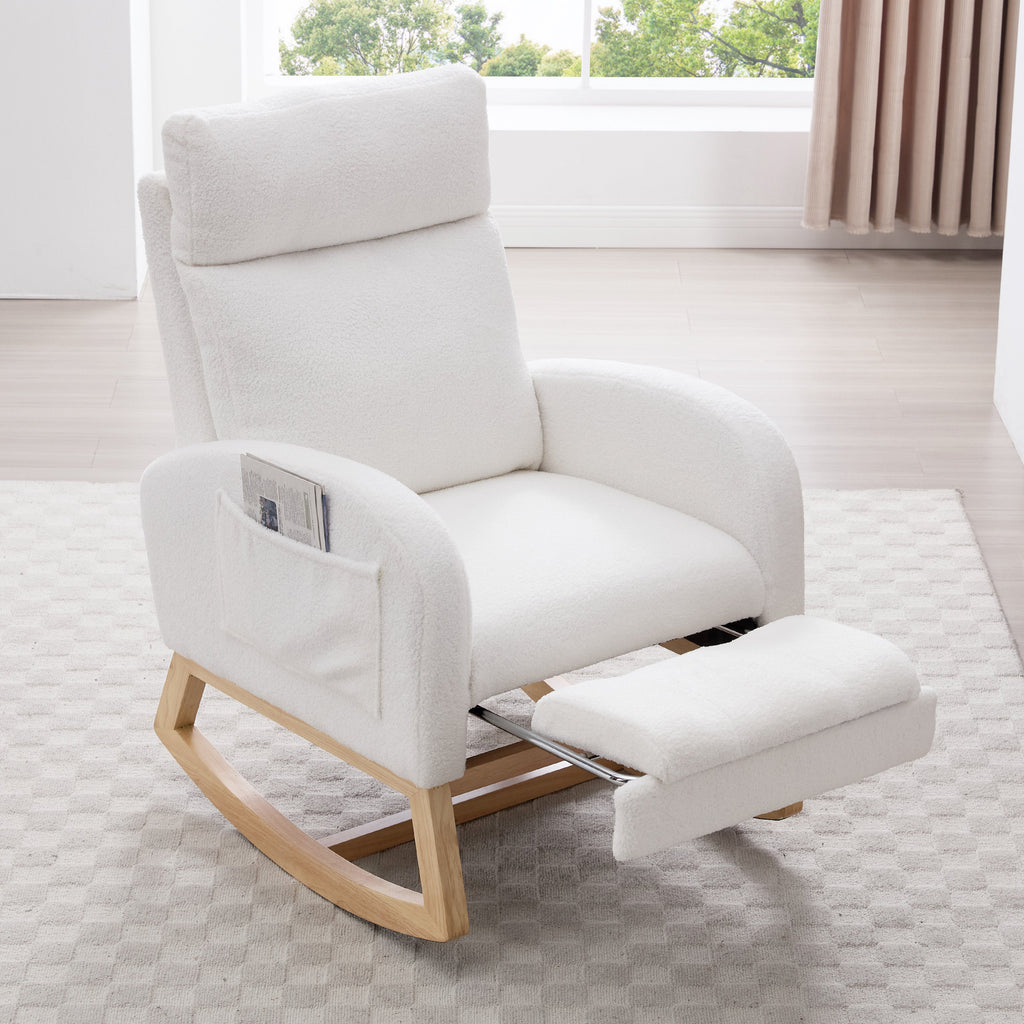 Teddy Fabric Rocking Chair with Adjustable Footstool - Beige