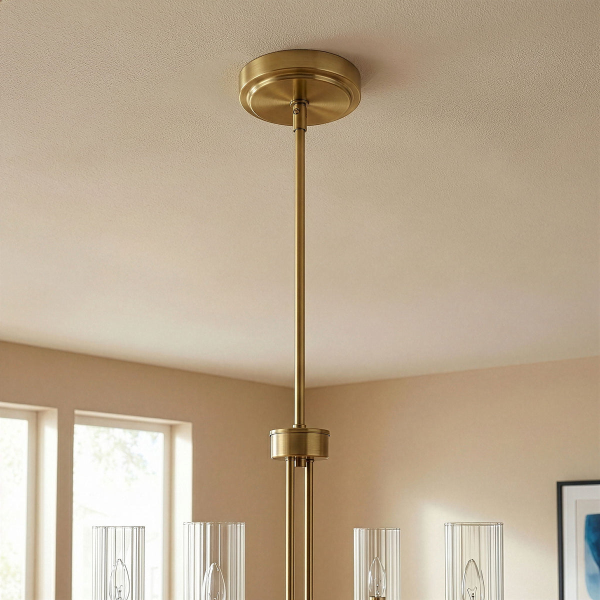Enigma 4 Lights Chandelier With Clear Ribbed Satin - Antique Brass