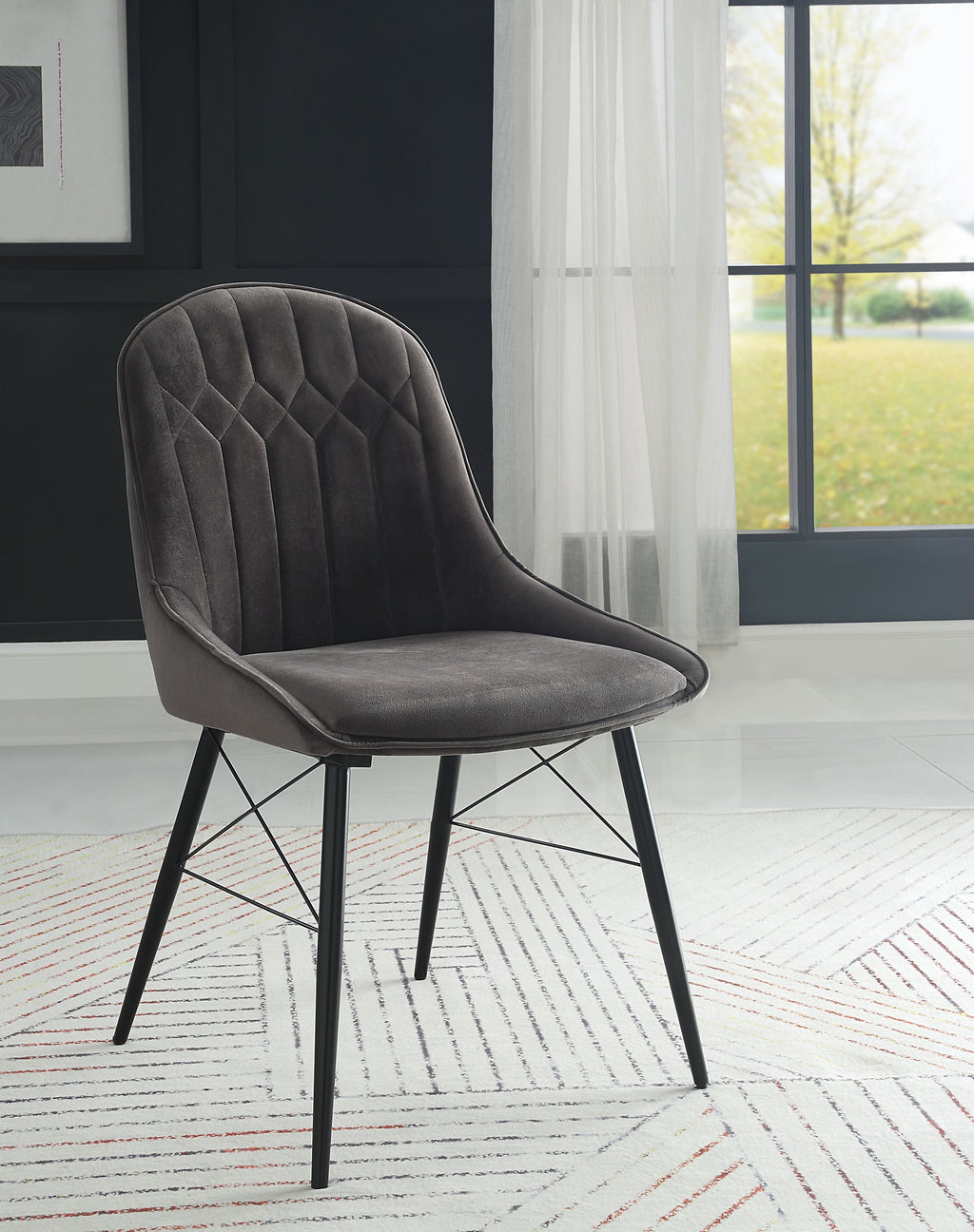 Upholstered Dining Seating with Metal Frame - Channel Tufting - Black or Dark Gray
