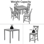 Wooden 5 Piece Dining Table Set with Square Counter Height Table - Gray or Dark Brown