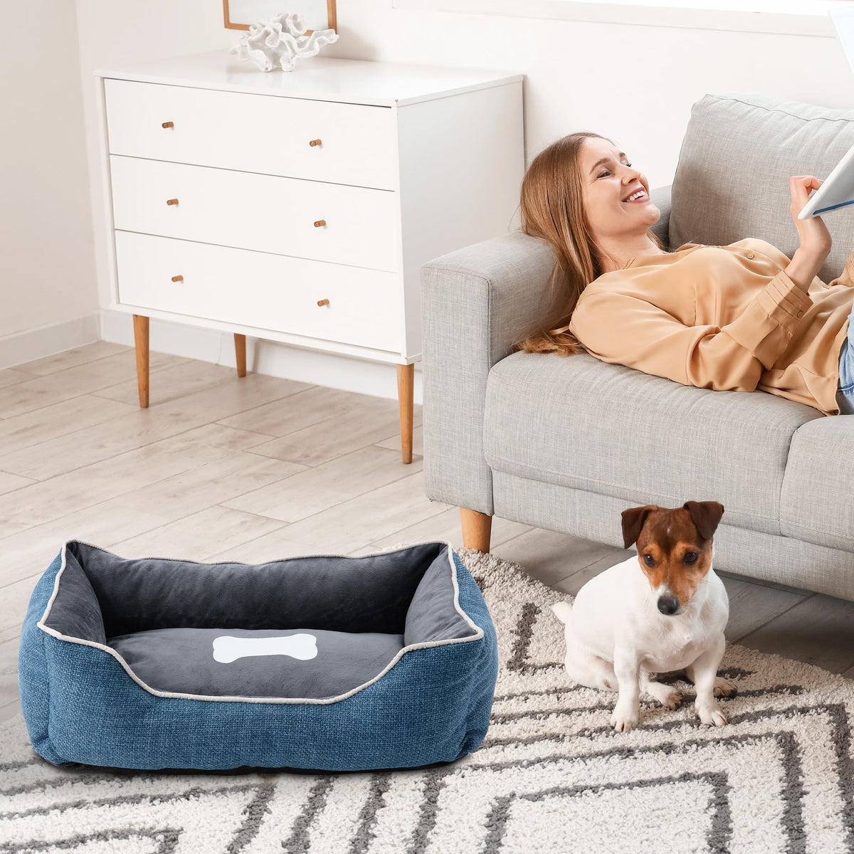 Small Dog Bed with Anti-Slip Bottom and Washable Cover - Linen