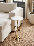 Leafy Branch Side Table with Marble Top - Gold Finish