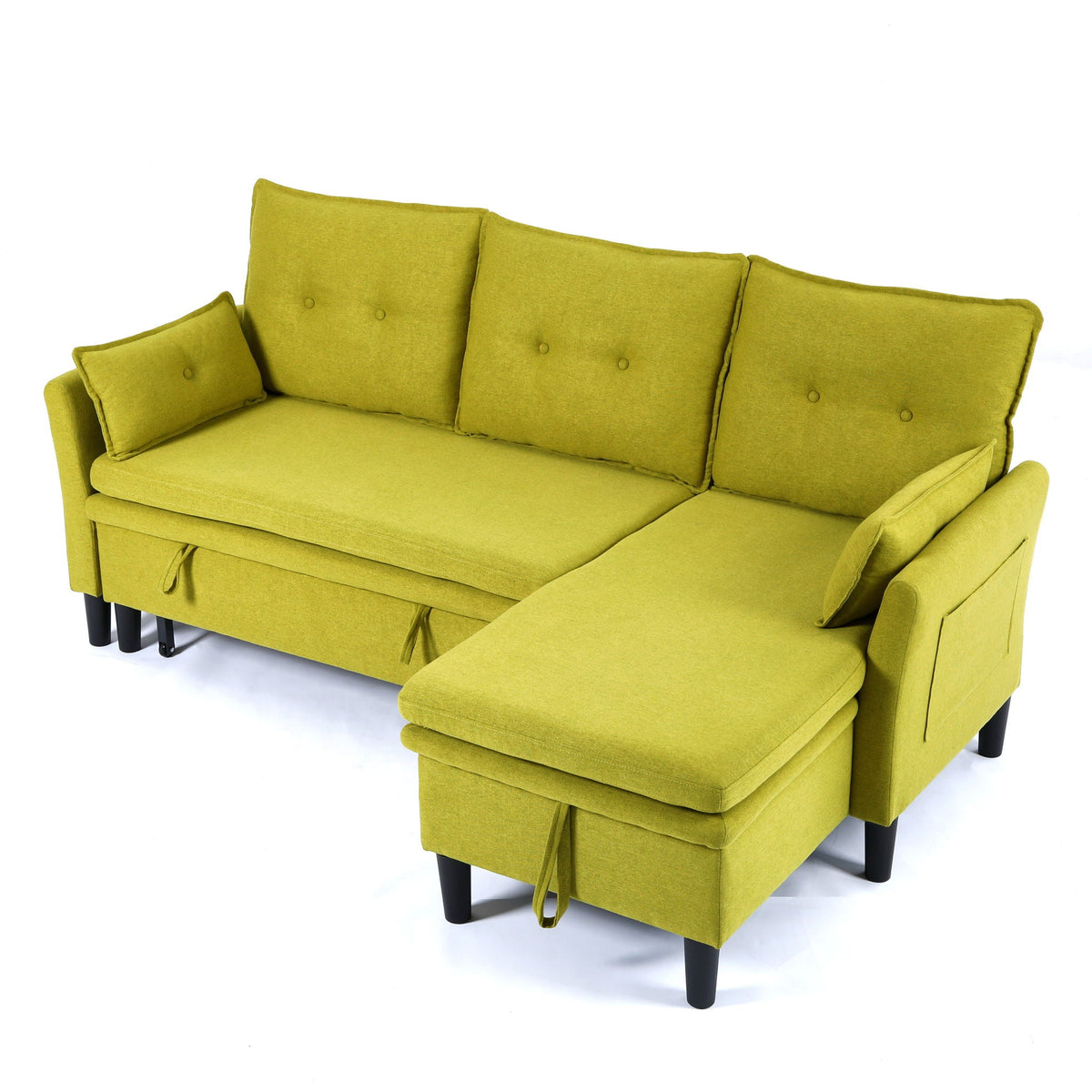 Reversible Chaise Sleeper Sectional Sofa with Storage - Cotton-Linen Upholstery