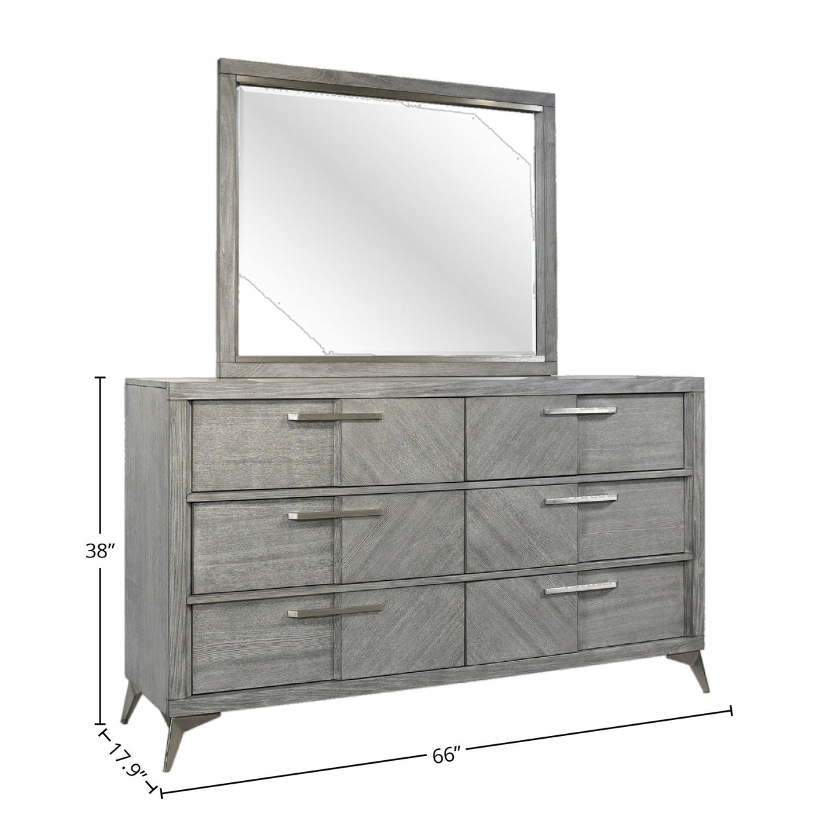 Gray Landscape Mirror with Beveled Glass - Solid Wood Frame