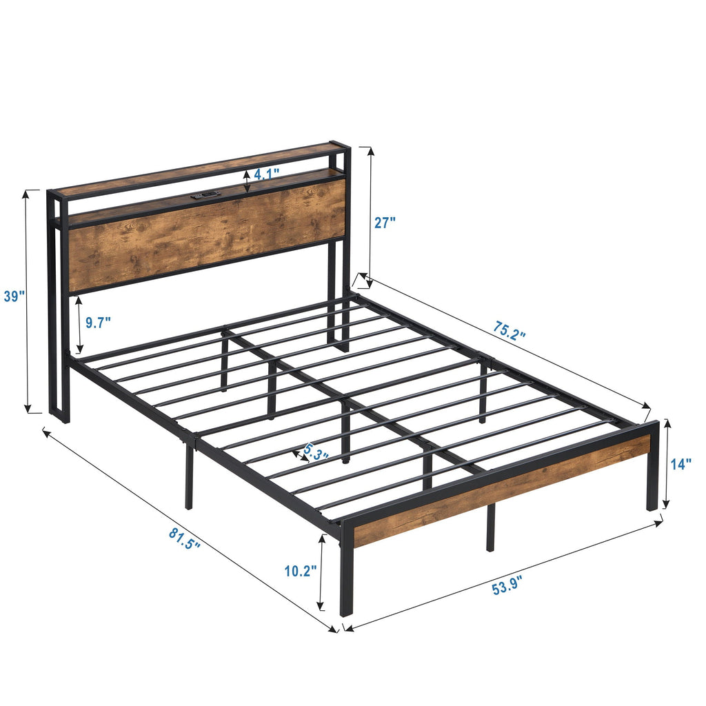 Platform Bed Frame With Wooden Headboard And Footboard