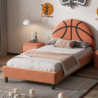 Basketball Design Upholstered Twin Platform Bed with Sport Style Headboard - Orange