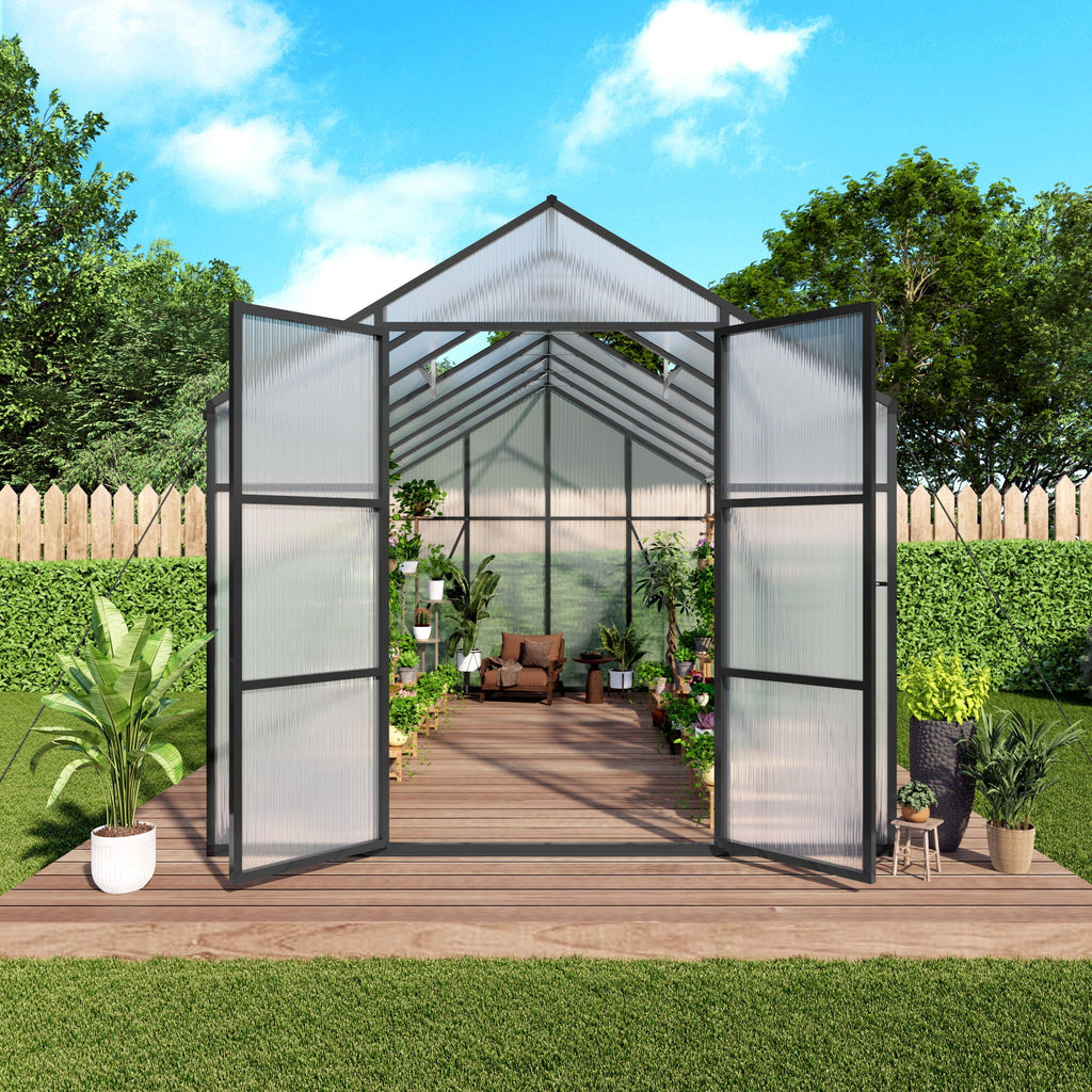 Gain Height Windproof Greenhouse with Heavy-Duty Frame - Black