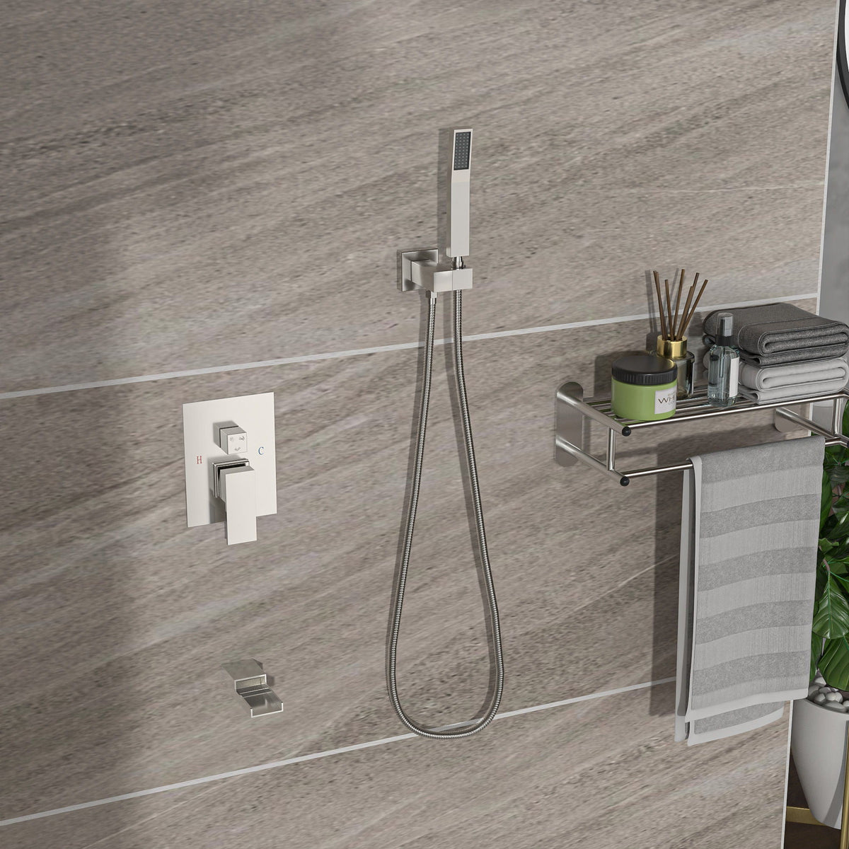 Modern Shower System with Waterfall Tub Spout - Black or Gray