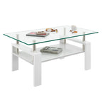 Modern Rectangular Coffee Table with Glass Top and Storage Shelf - White, Gray, Dark Gray, Dark Brown