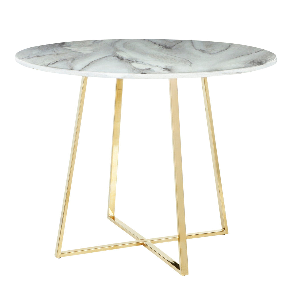 Contemporary Glam Dining Table with Round Marble Top - Pearl Silver, Gold, or Black