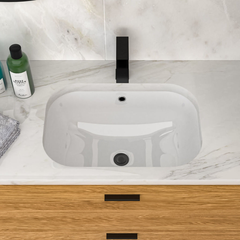 Modern Ceramic Undermount Bathroom Sink with Overflow - White or Black