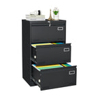 Locking Metal Filing Cabinet 3 Drawer - Multiple Sizes, Black or White
