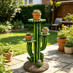 32'' Resin Saguaro Cactus Plant Stand with Three Display Shelves - Green