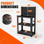 3-Tier Heavy-Duty Metal Storage Shelving Unit with Pegboard - Metal