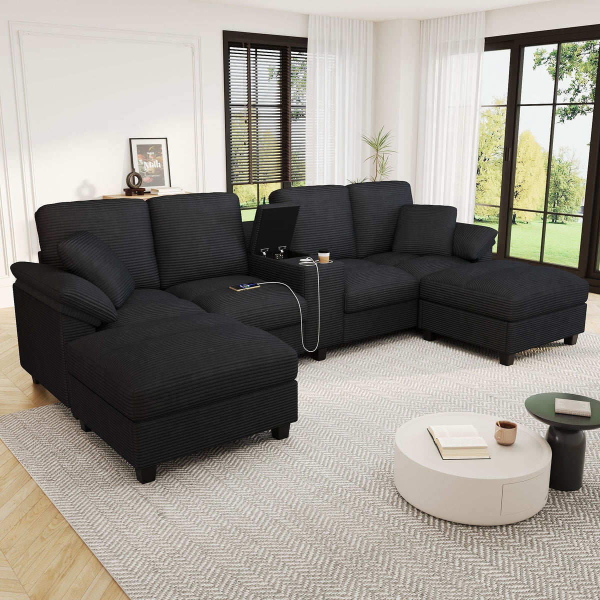 Modern U-Shaped Sectional Sofa with Storage Ottomans - Choice of Color