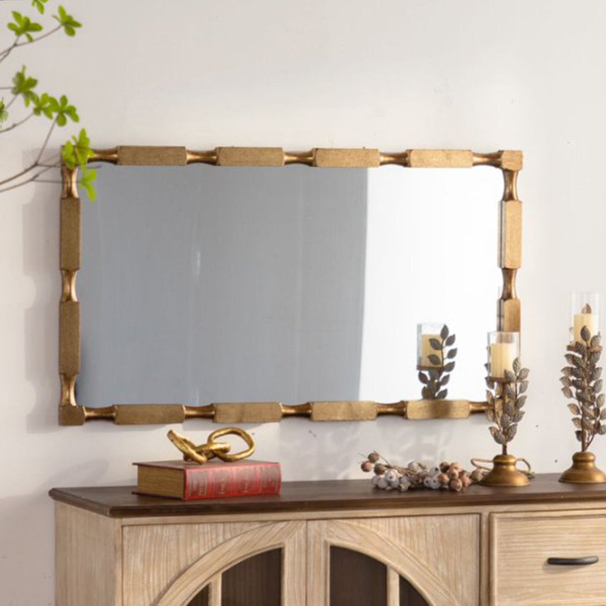 Gold Bamboo-Style Rectangular Wall Mirror