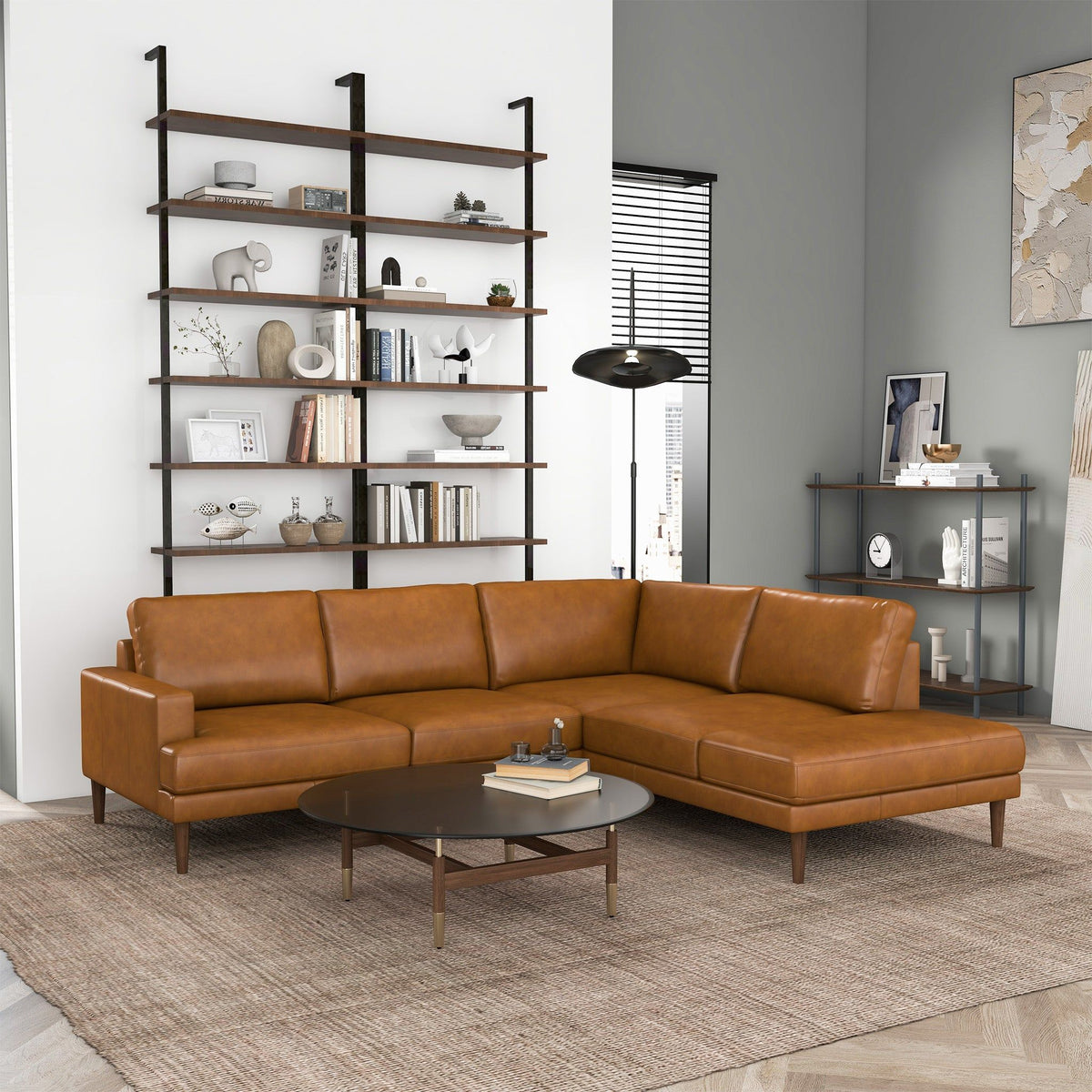 L-Shaped Sectional Sofa with Modern Design - Light Brown