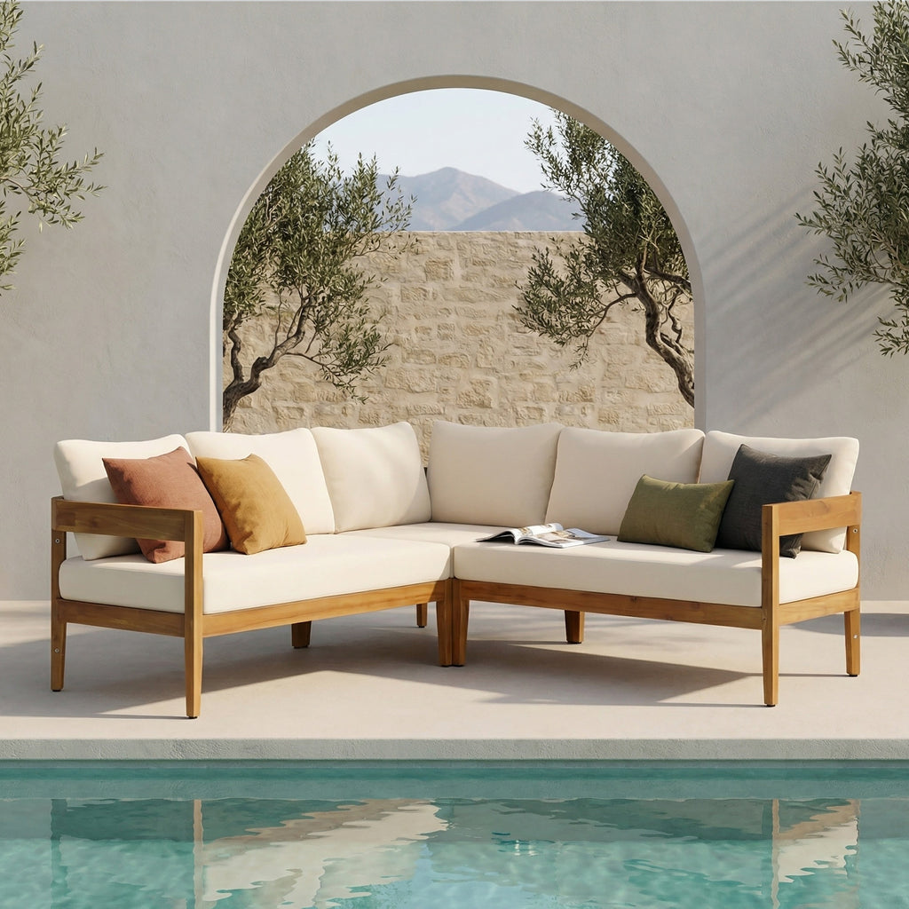 Brooklyn 3-Pieces Patio Conversation Set with Acacia Wood - Teak & Beige