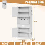 White Steel Kitchen Pantry Cabinet with Adjustable Shelves, Drawers and Hooks
