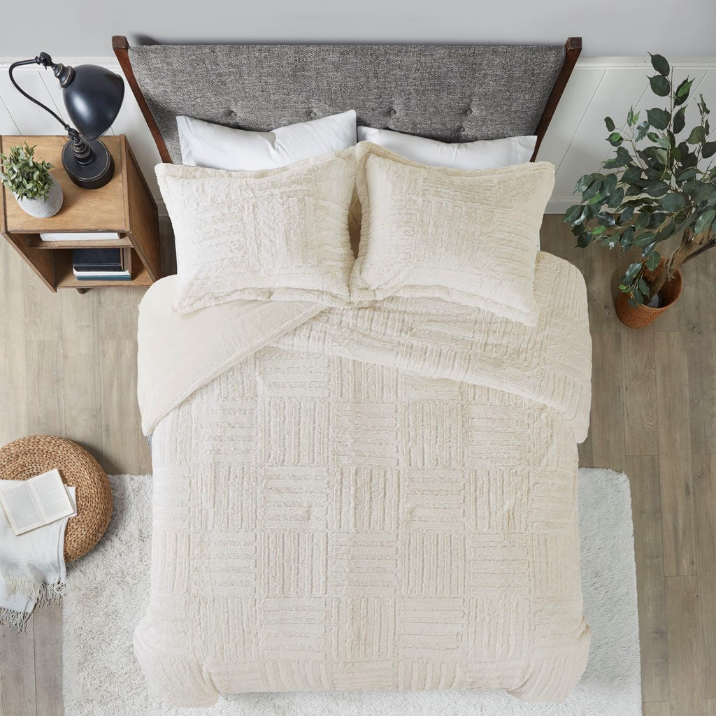Ivory Fur Down Alternative Comforter Mini Set with Hypoallergenic Filling