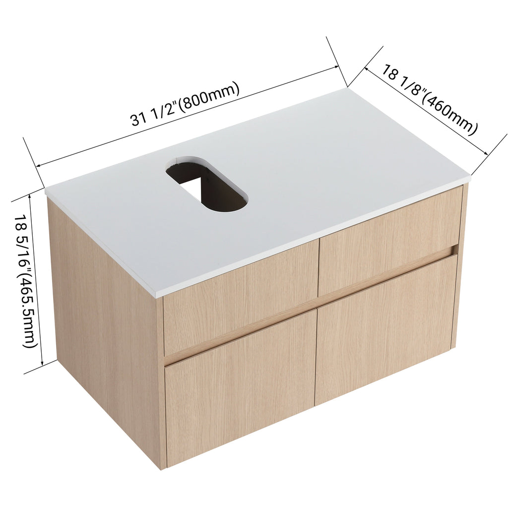 32-Inch Wall-Mounted Bathroom Vanity with Soft Close Doors - White Oak