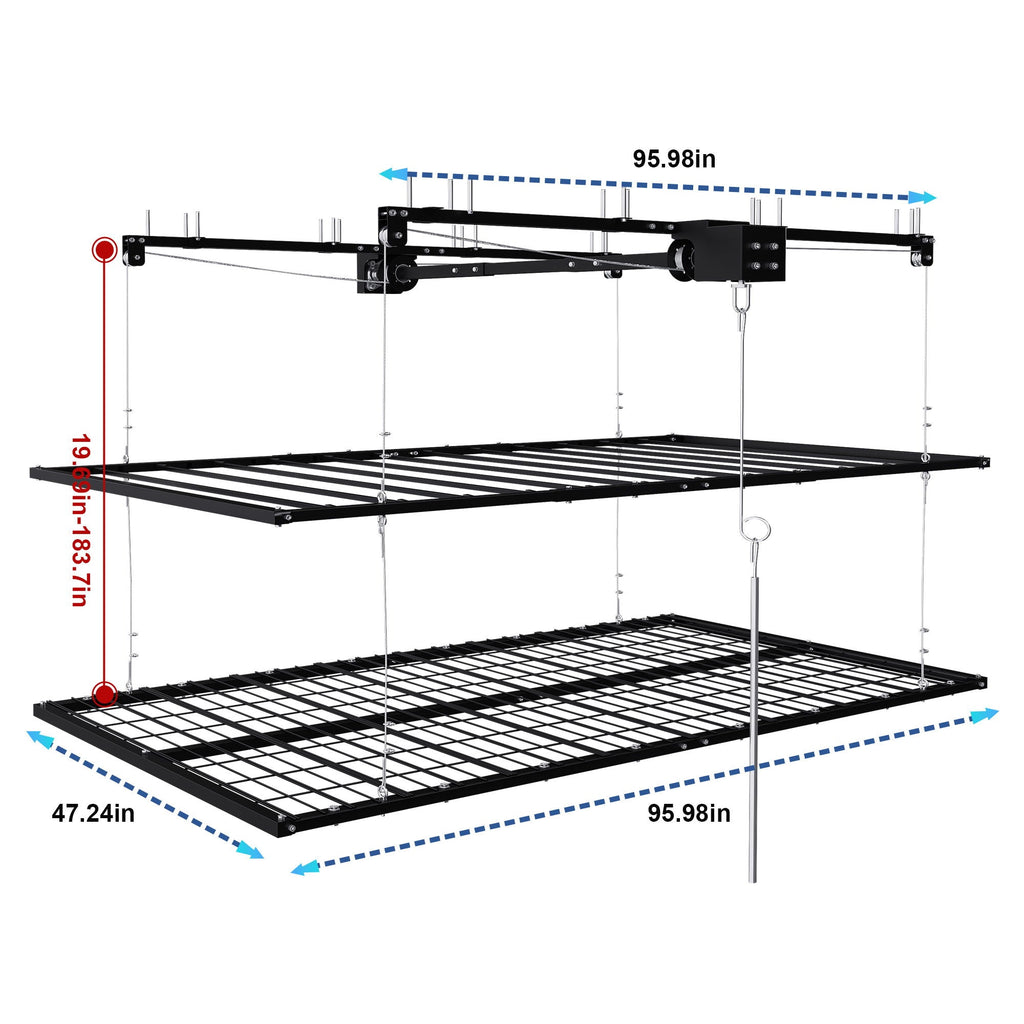 Overhead Garage Storage Rack with Crank System - Black or White