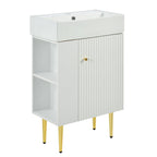 Bathroom Vanity with Single Ceramic Sink and Side Storage - Multiple Colors