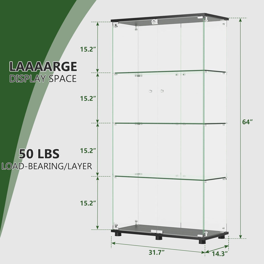 Display Cabinet with Double Doors and Lock - Black
