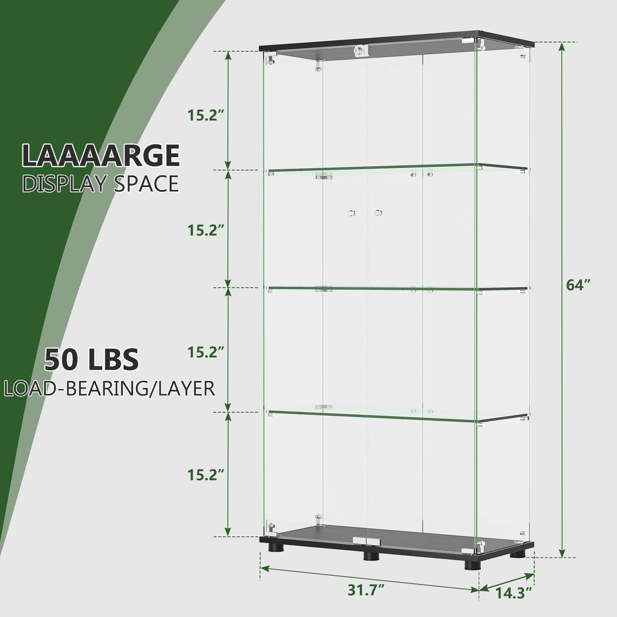 Display Cabinet with Double Doors and Lock - Black