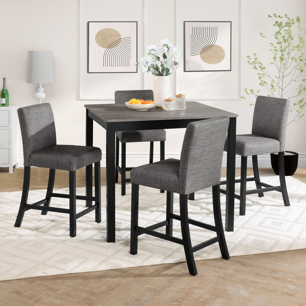 Counter Height 5 Piece Dining Table Set with Upholstered Chairs - Gray, White, Dark Gray