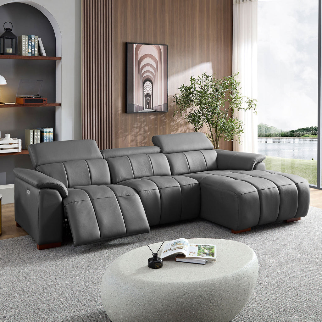Modern Wall-Hugger Reclining Sofa with Electric Control - Genuine Leather