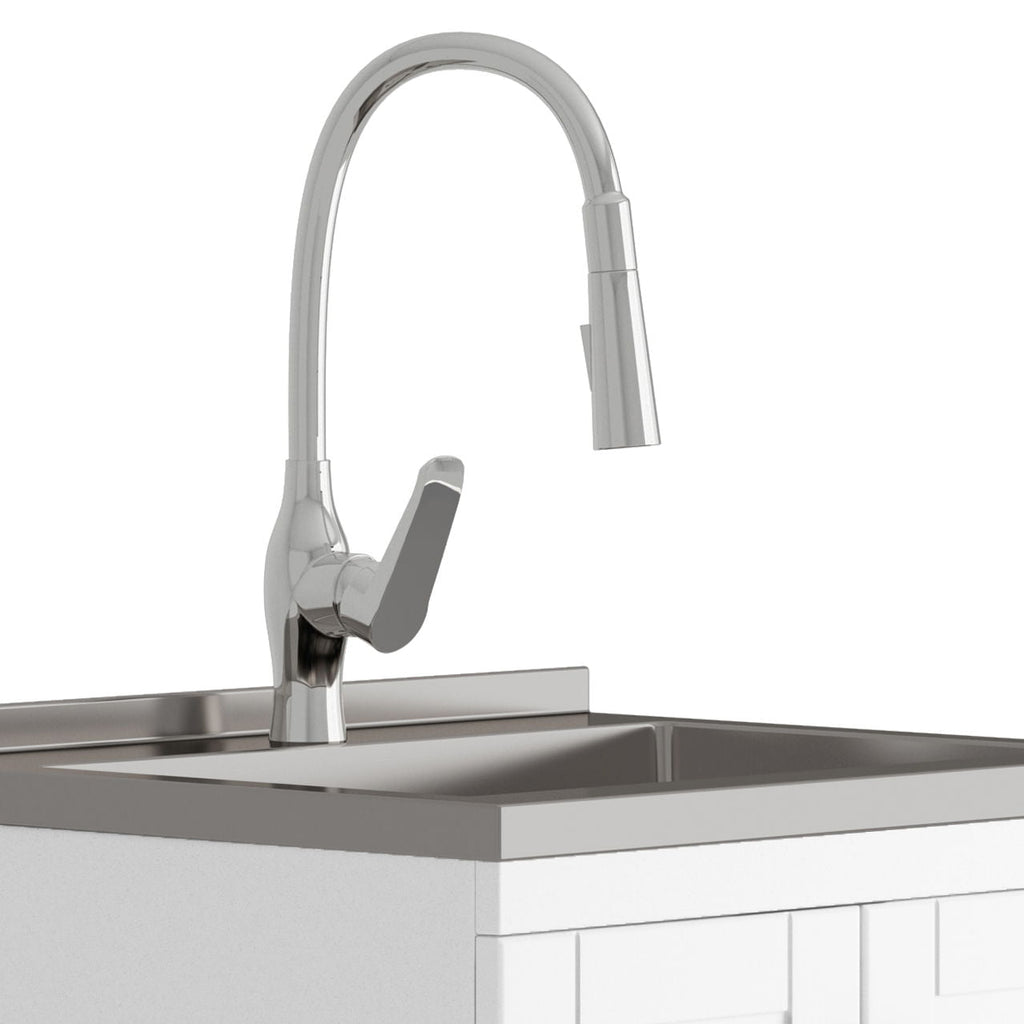 Deluxe Laundry Cabinet with Pull-Out Faucet and Stainless Steel Sink - White