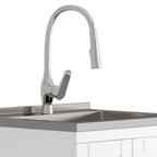 Deluxe Laundry Cabinet with Pull-Out Faucet and Stainless Steel Sink - White