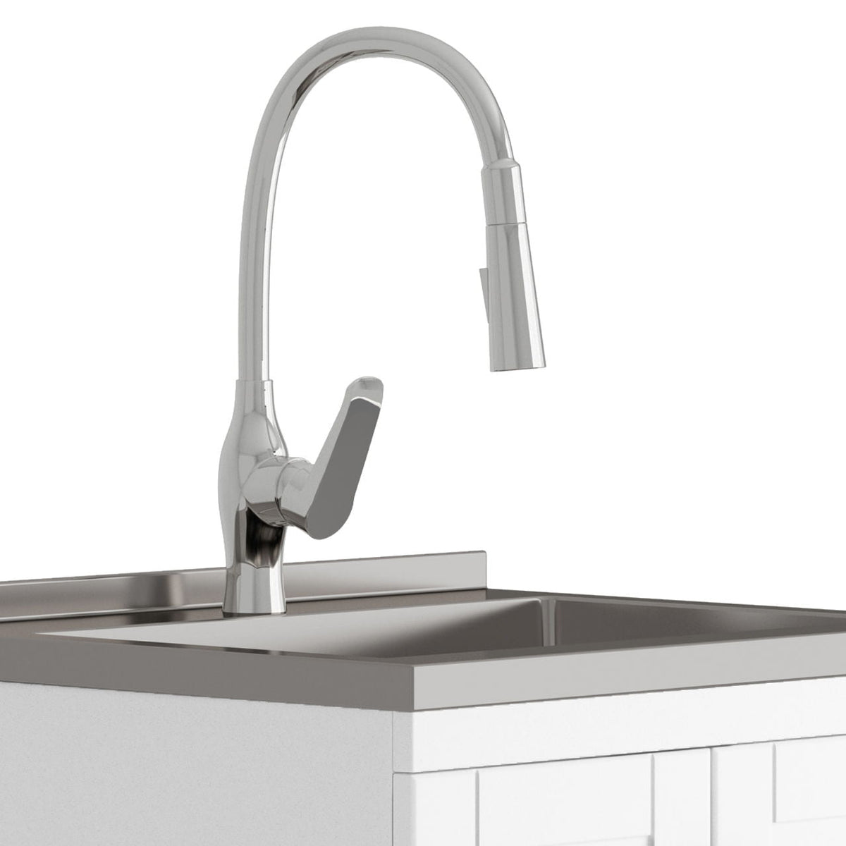 Deluxe Laundry Cabinet with Pull-Out Faucet and Stainless Steel Sink - White