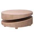 Modern Round Wood Coffee Table with Sculptural Two-Tier Design - Natural