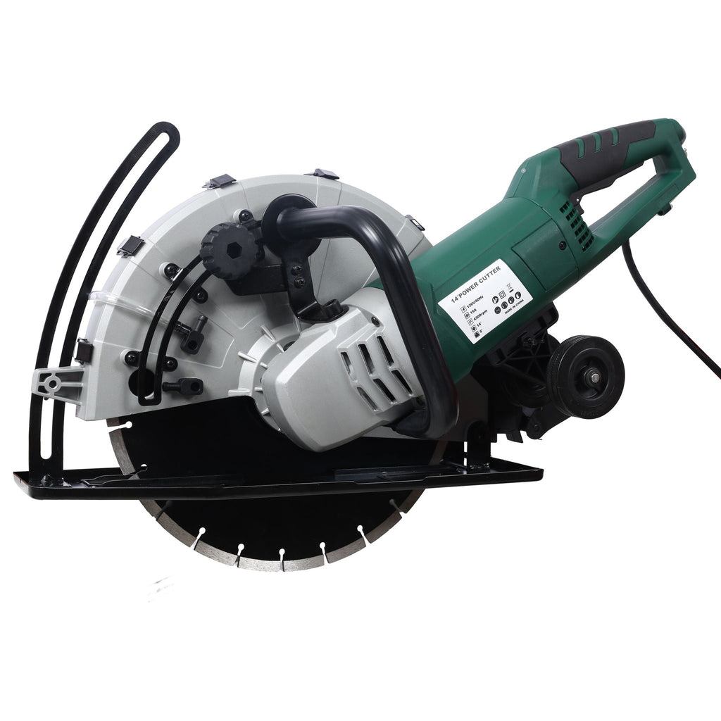 Portable Electric Circular Concrete Saw with 14" Wet/Dry Diamond Blade - Green