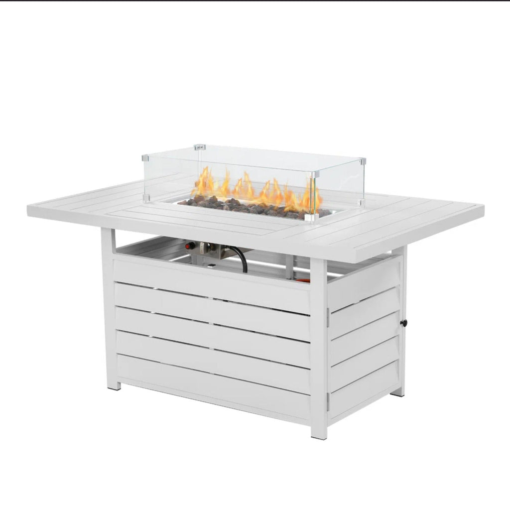 Rectangular Propane Fire Pit Table with Stainless Burner - Black, Dark Gray, White