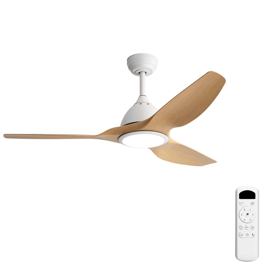 Bredoom 52" Ceiling Fan with Remote Control and LED Light - White or Light Brown