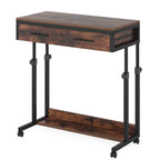 Portable Laptop Desk with Drawer & Wheels - Height Adjustable - Brown/Black