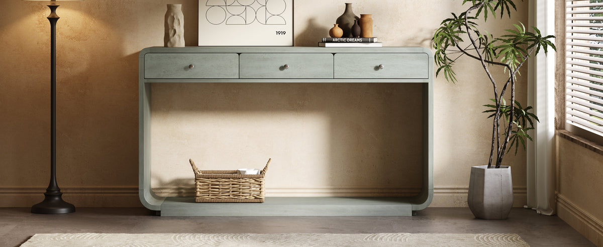 Antique-Style Console Table with 3 Storage Drawers - Blue, Natural, Beige
