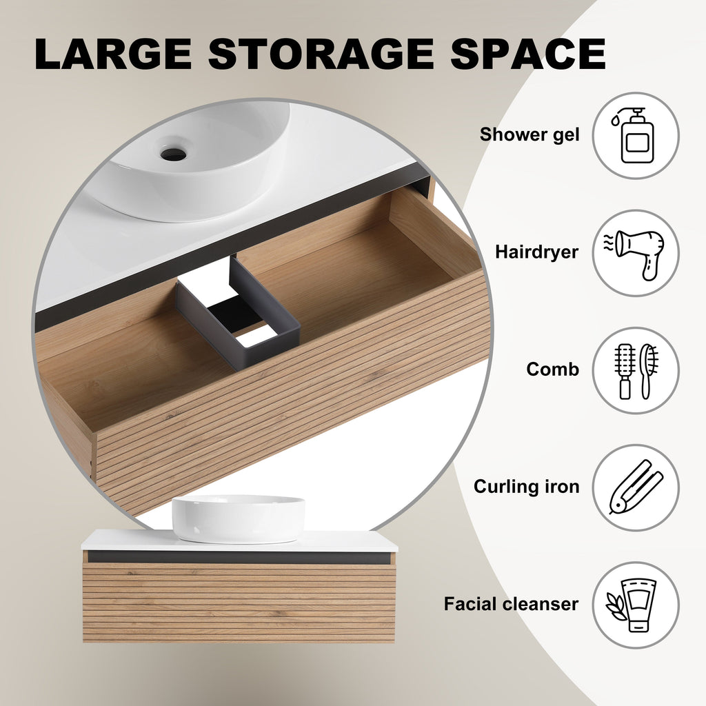 36'' Wall Mounted Bathroom Vanity with Resin Sink - Light Coffee