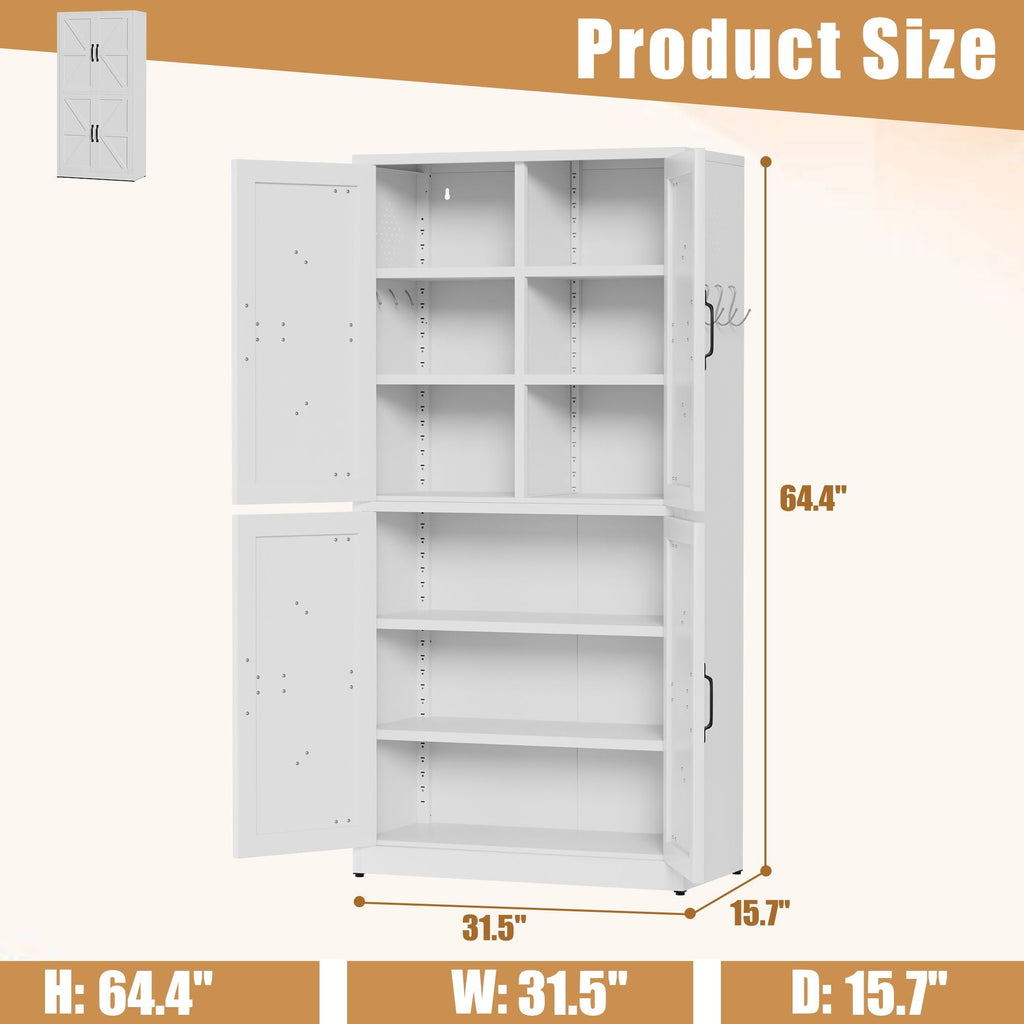 Kitchen Pantry Cabinet with Adjustable Shelves - Heavy Duty Storage - White
