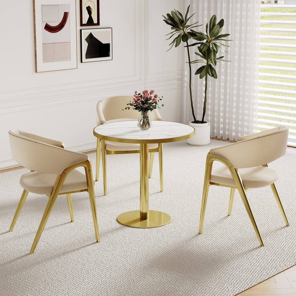 Round Modern Tulip Dining Table with Sintered Stone Top - Faux Marble