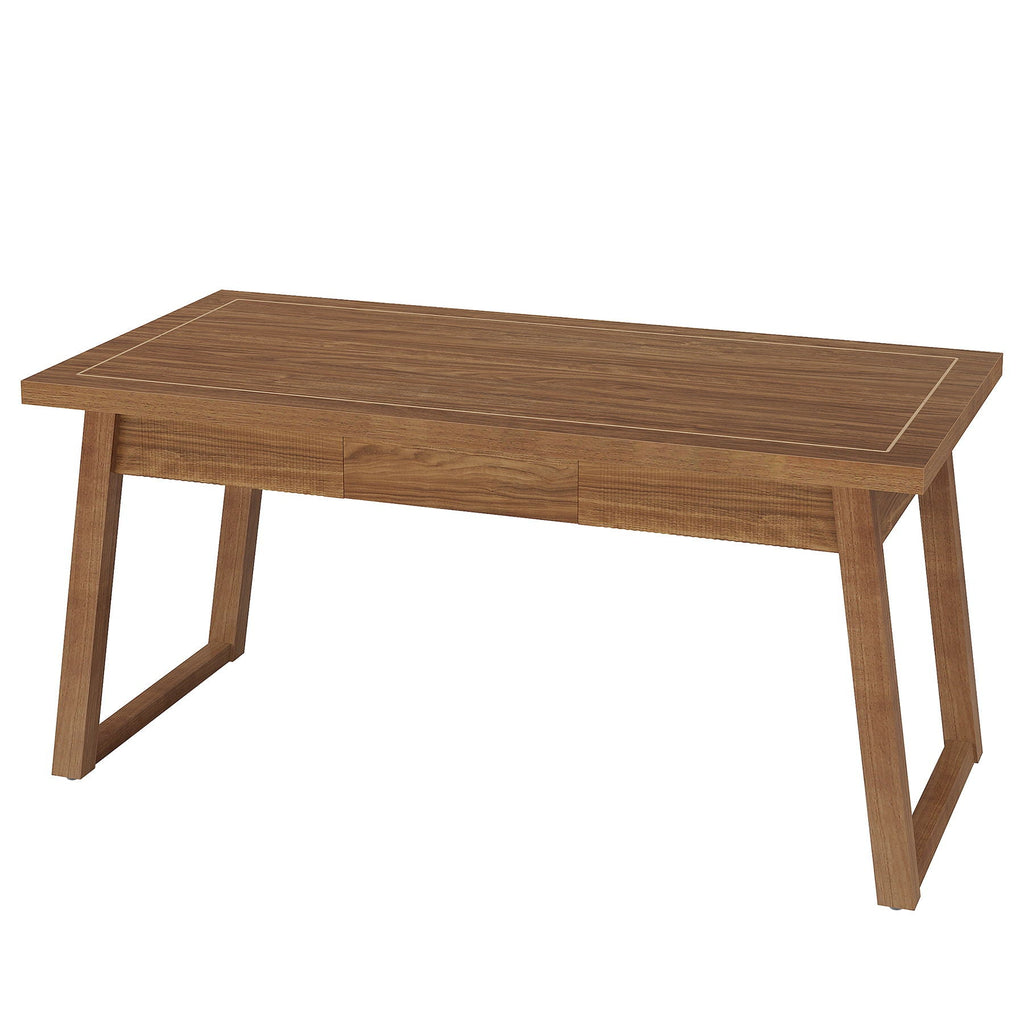 Walnut Brown Executive Desk with Drawer - Mid-Century Modern Wood