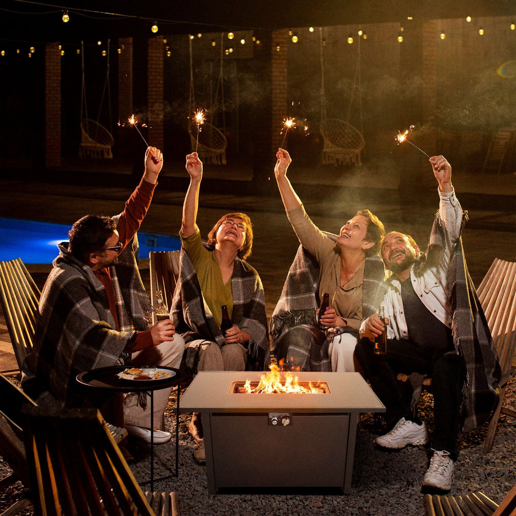 Outdoor Fire Pit Table with Heat Resistant Glass Top - Black