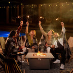 Outdoor Fire Pit Table with Heat Resistant Glass Top - Black