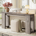 Extra Long Farmhouse Console Table with Solid Wood Construction - Light Brown or Dark Gray