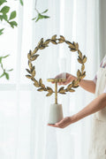 Iron Floral Hurricane Table Lamp with Marble Base - Gold & White